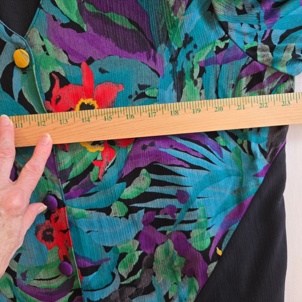 Vintage Floral Print Button Down Short Sleeve‎ Top Colorful Artsy Tropicalcore - Picture 6 of 8